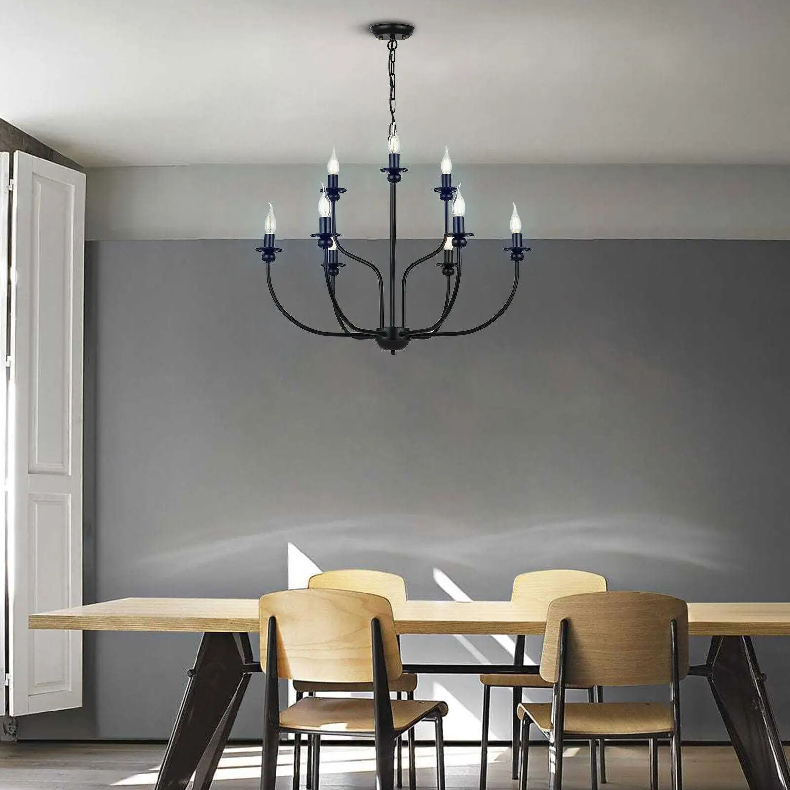 

Modern Retro Farmhouse Metal Pendant Light 9 Lights E12 Rustic Hanging Lamp Adjustable Height Living Room Bar Chandelier