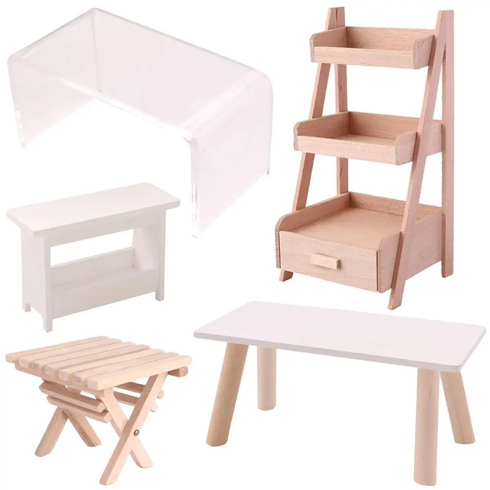 

1:12 Scale Dollhouse Furniture Miniature Teatable Wood Stool Flower Rack Dolls Accessories Photography Props Scenery Model Toy