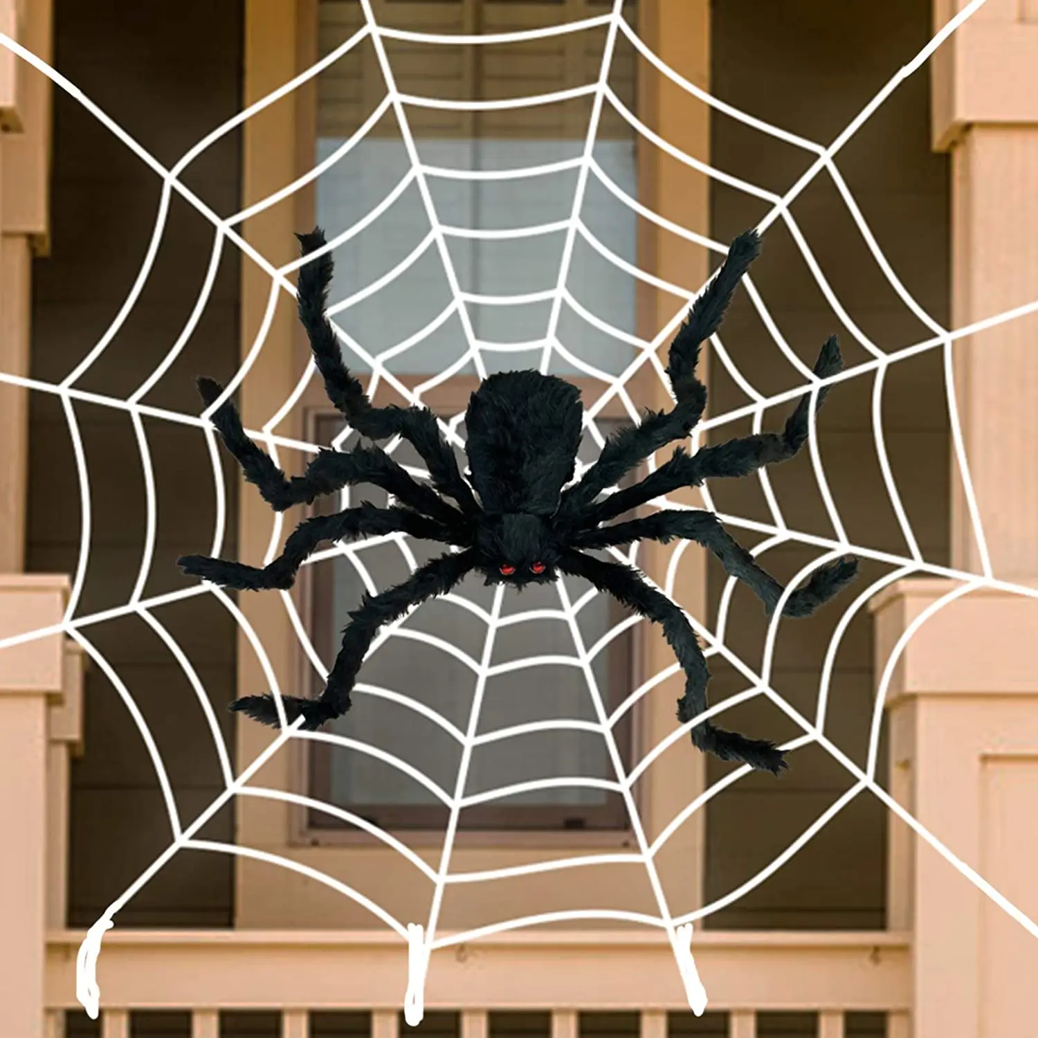 

150cm Halloween decoration Giant spider with web Haunted House Holiday Garden Bar Ornament Decor Black Scary Huge Spiders Props