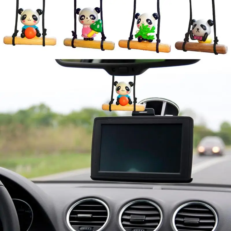 

Cute Panda Car Pendant Auto Rearview Mirror Swinging Ornaments Universal Dececoration For Office Home Vehicle Accessories