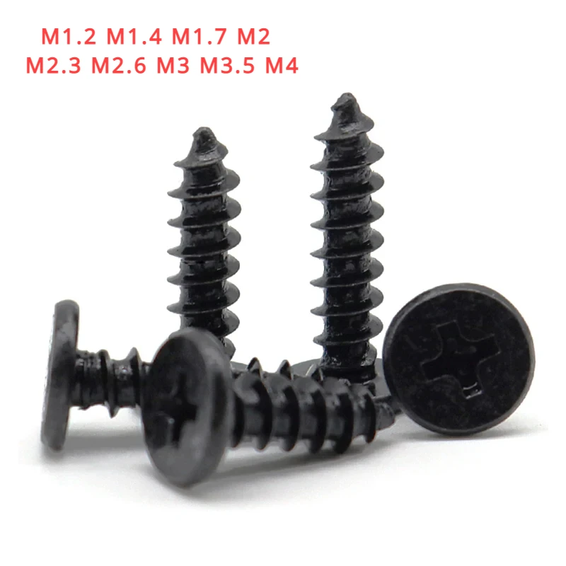 

M1.2 M1.4 M1.7 M2 M2.3 M2.6 M3 M3.5 M4 крестовые встраиваемые Винты с плоской головкой с черным цинковым покрытием