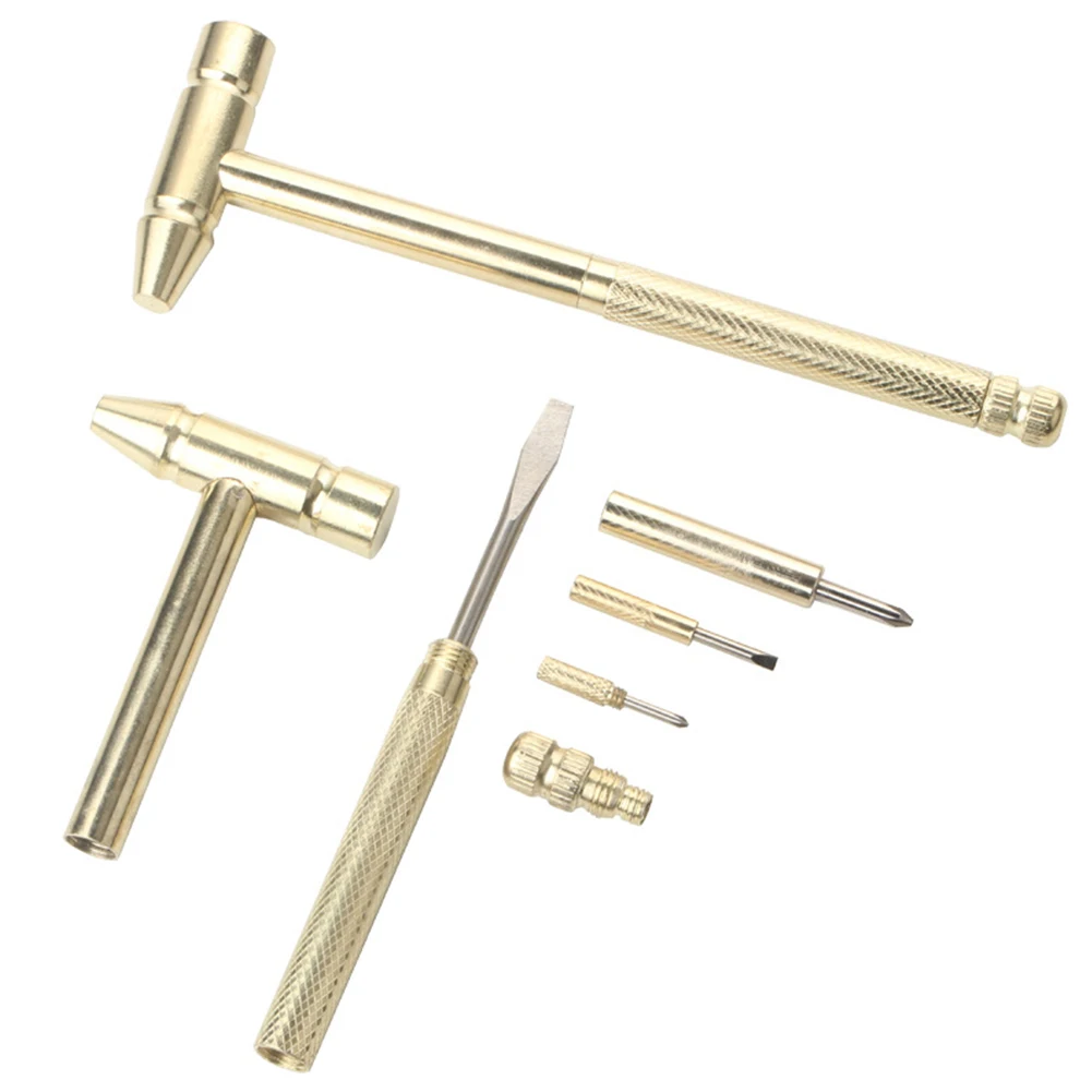 

6 In 1 Hammer Multifunction Multi Brass Hammer With 4 Screwdrivers Brass Hammer For Watchmaker Jewelers Eating Walnuts