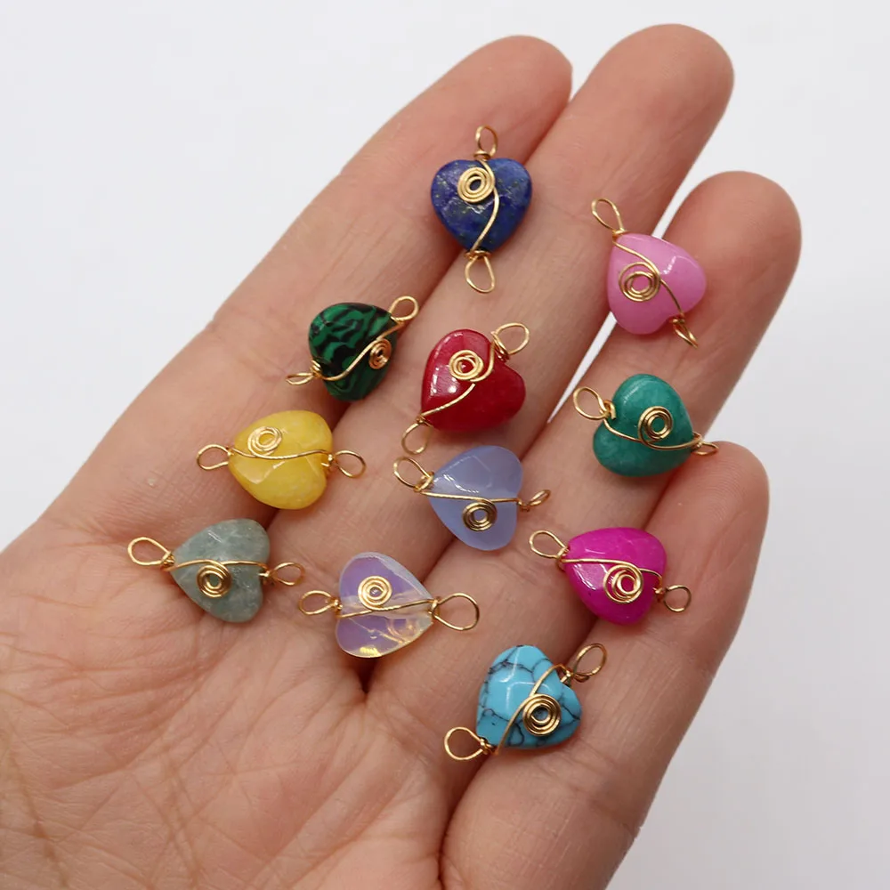 

Natural Stone Heart Shaped Lapis Lazuli Powder Aventurine Exquisite Jewelry Double Hole Pendant DIY Necklace Earring Connector