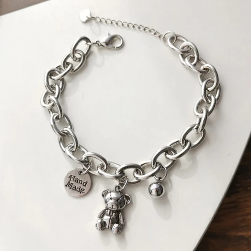 

Sweet Cool Hip Hop Bear Pendant Bracelet for Women Bangle Ins Personality Letter Round Tag Girlfriend Bracelets Jewelry Gift