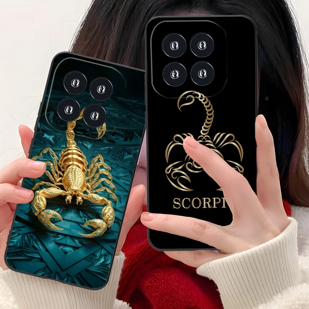 Colored Golden Scorpio Mobile Cell Phone Case for Xiaomi 14 13 12 11 10 9 T Ultra Lite Pro S SE X 5G Black Cover Shell