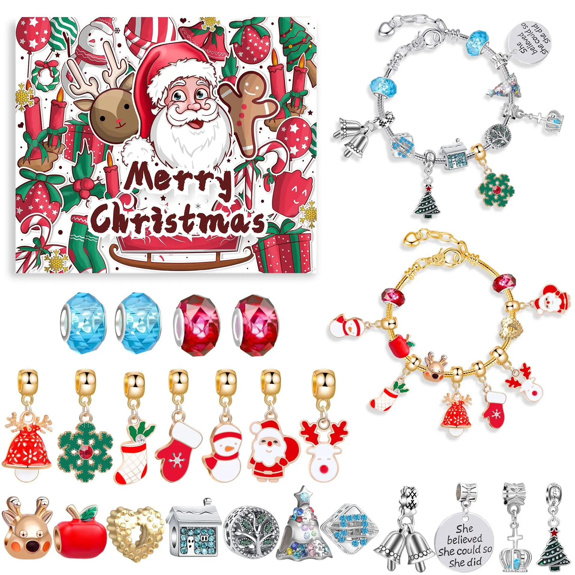 

1 Set Christmas Advent Calendar Kit Advent Calendar Bracelets For Girls 24 Days Countdown Calendar Christmas Gift For Kids Teens