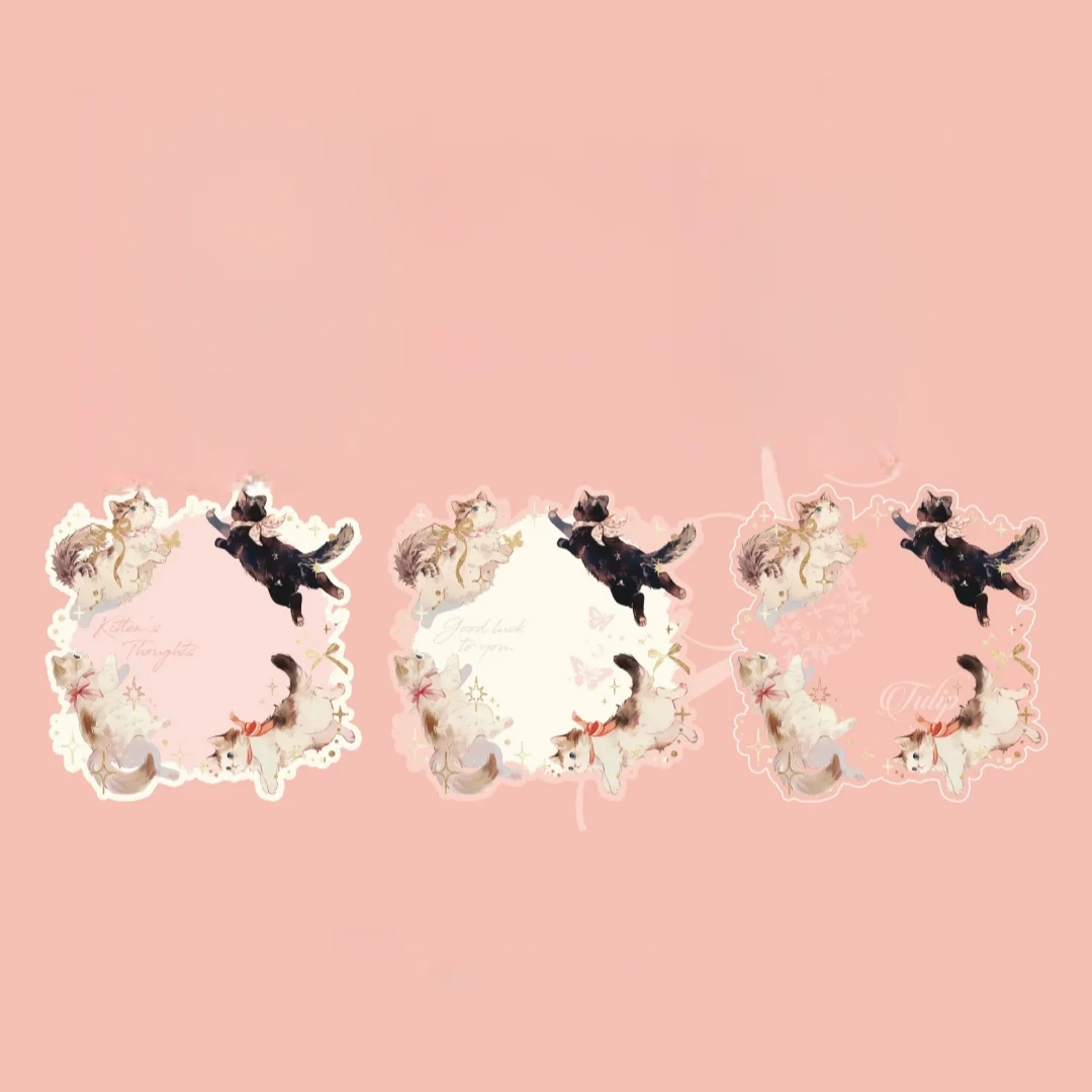 

Самоклеящаяся бумага для заметок с золотым тиснением и кошачьим рисунком