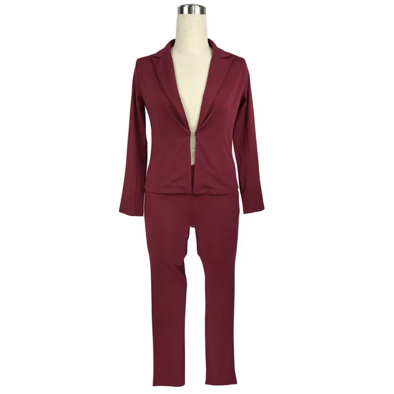 Women White Single Button Blazer Elegant Two Piece Blazer Set Elastic Long Pants 2021 New Spring Autumn Office Lady Pant Suits