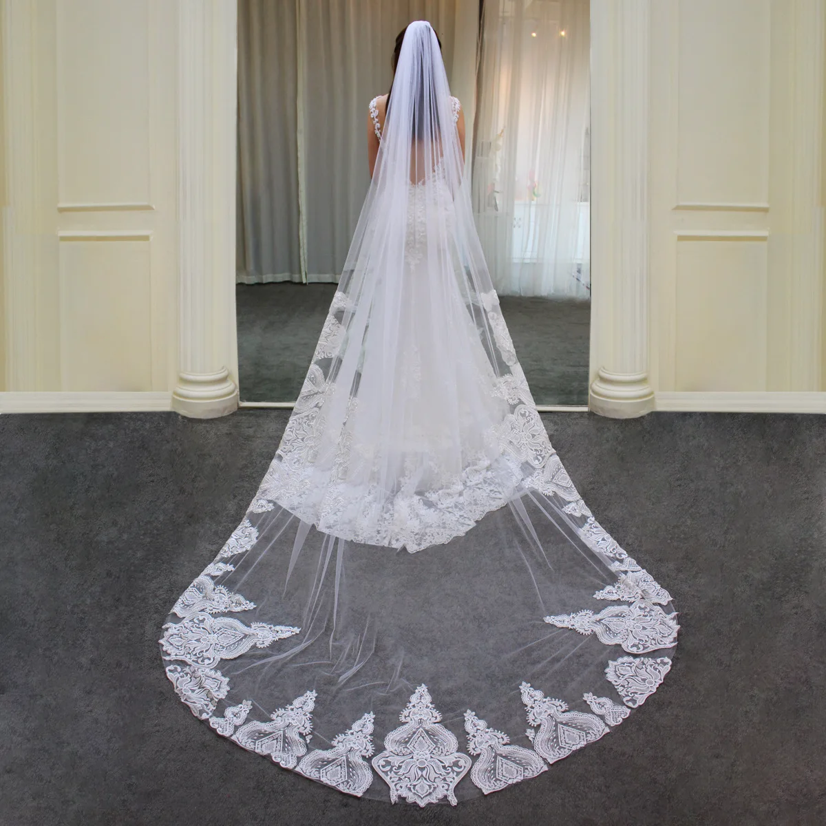 

Ding Yaoda Embroidered Lace Bridal Veil Church Trailing Veil Veil Wedding