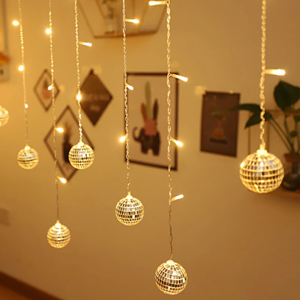 

LED String Lamps Creative Round Ball Icicle Shape Curtain Window Neon Lamp Holiday New Year Party Atmosphere Ornaments