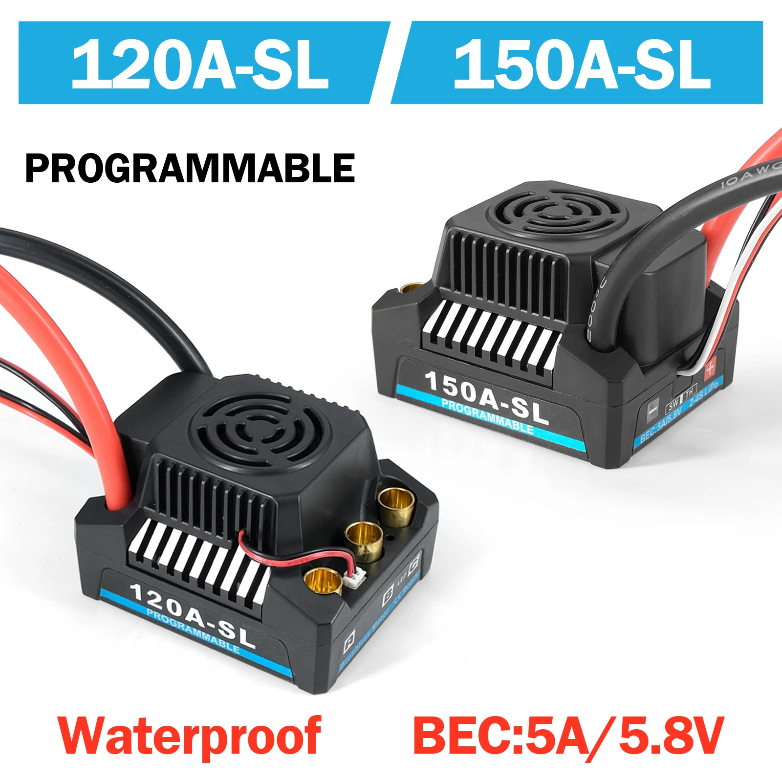 Фото Platinum 1 150A 20A 2-4S водонепроницаемый безбашетный ESC с 5,8 В-6,1 В/3 А BEC для 1/10 1/12 1/14 RC автомобиля, грузовика, модель игрушки №2