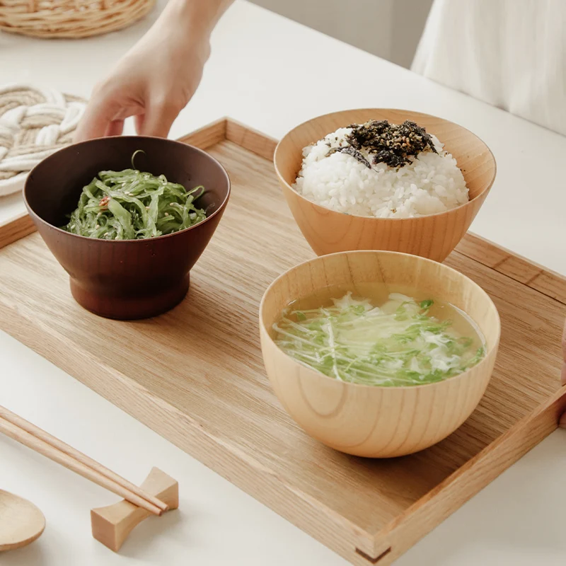 

Japanese Style Wooden Rice Ramen Bowl Salad Cuisine Bowls Baby Children's Household Kitchen Dinnerware Vajilla