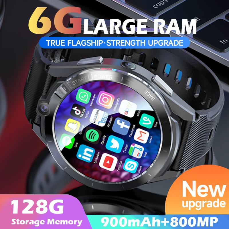 

NEW Z40 6G 128G Smart Watch Android 11 4G Net Dual System GPS WiFi 900mAh Battery MTK Chip Video Call 8MP Camera Smartatch Men