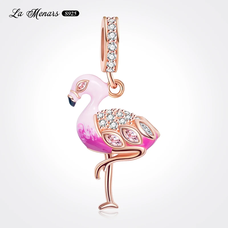

Genuine Silver Plating Elegant Pink Turkey Dangle Charms Fit Original Pandora Charm Bracelet For Women DIY Jewelry Making