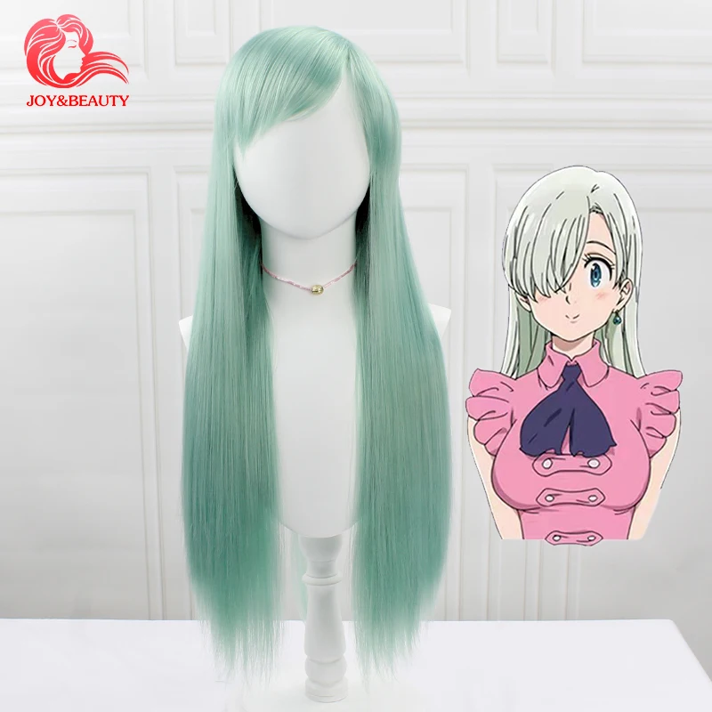 

JOY&BEAUTY The Seven Deadly Sins Elizabeth Liones Cosplay Wig Long Light Gray Green Heat Resistant Synthetic Hair Wig