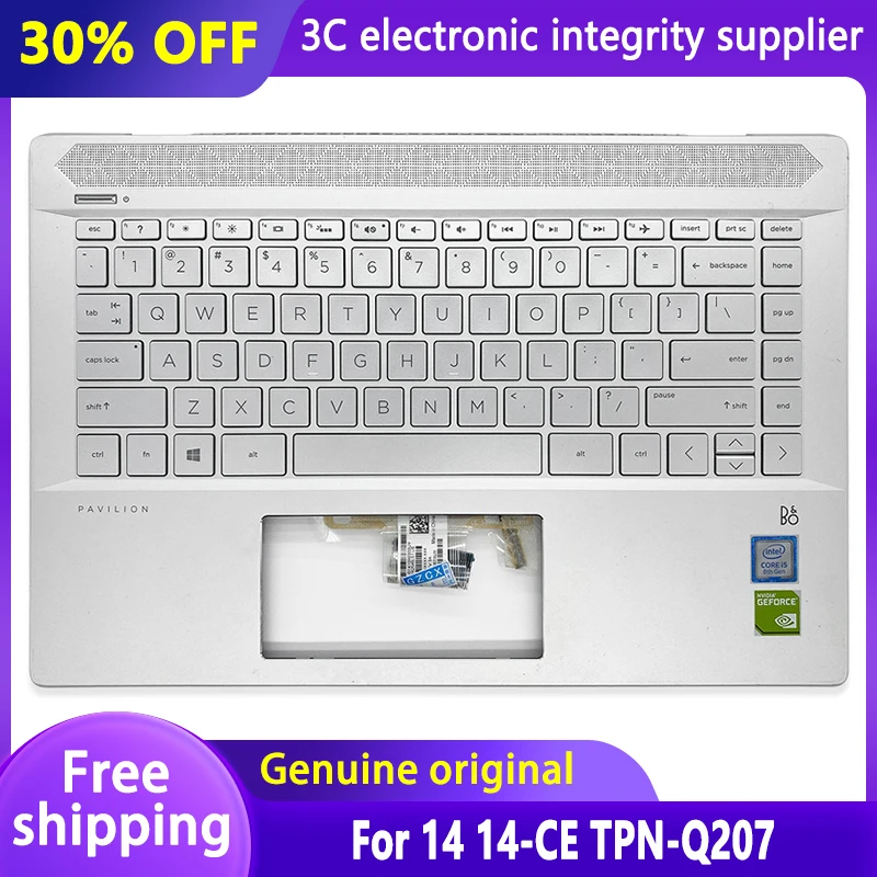 New Laptop US Keyboard For HP Pavilion 14-CE TPN-Q207 Palmrest Rest Case Upper Cover with Backlit keyboard Replacement Silver