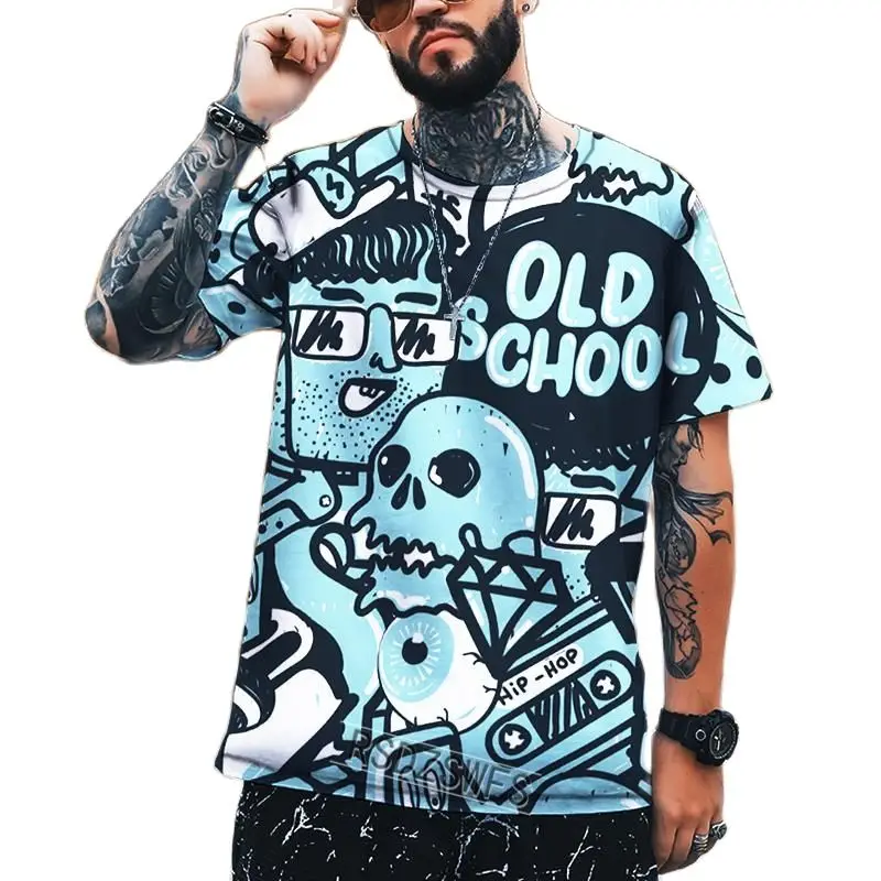 

Summer Cartoon 3D Printed T-shirt, Round Neck Short Sleeve Shirt, Quick Drying Sportswear, Comfortable and Breathable, Large