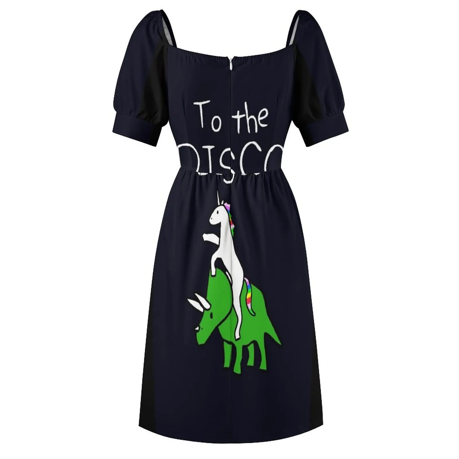 В Дискотеку (белый текст) Единорог Верховая езда Трицератопс Платье с короткими