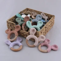cartoon animal woven natural wooden rodent baby teething ring toy cute soother chain infants rattle teether baby shower gifts