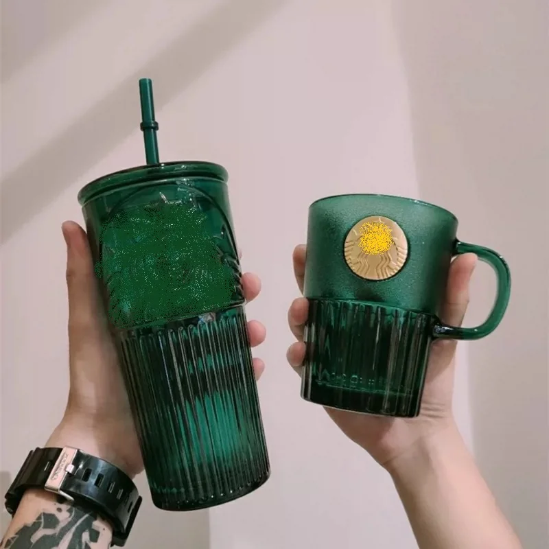 

Ins Glass Coffee Cup Insulation Dark Green Goddess Gype Large Capacity Shot Glasses Net Red Lovers Water Bubble Tea Cup Vases