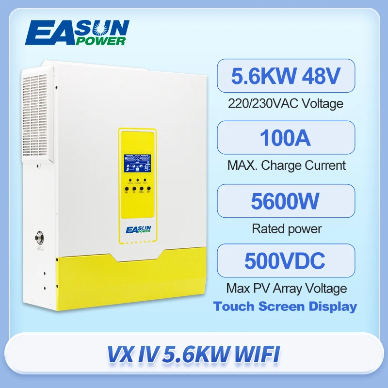 

EASUN 5600W Hybrid Solar Inverter On and Off Grid 6000W 100A 500V High Pv Input 220V 48V with Parallel Function and Wifi