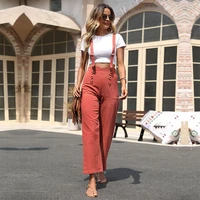 casual high end 2022 new summer casual womens solid color loose cotton and linen straight overalls womens jumpsuit pants