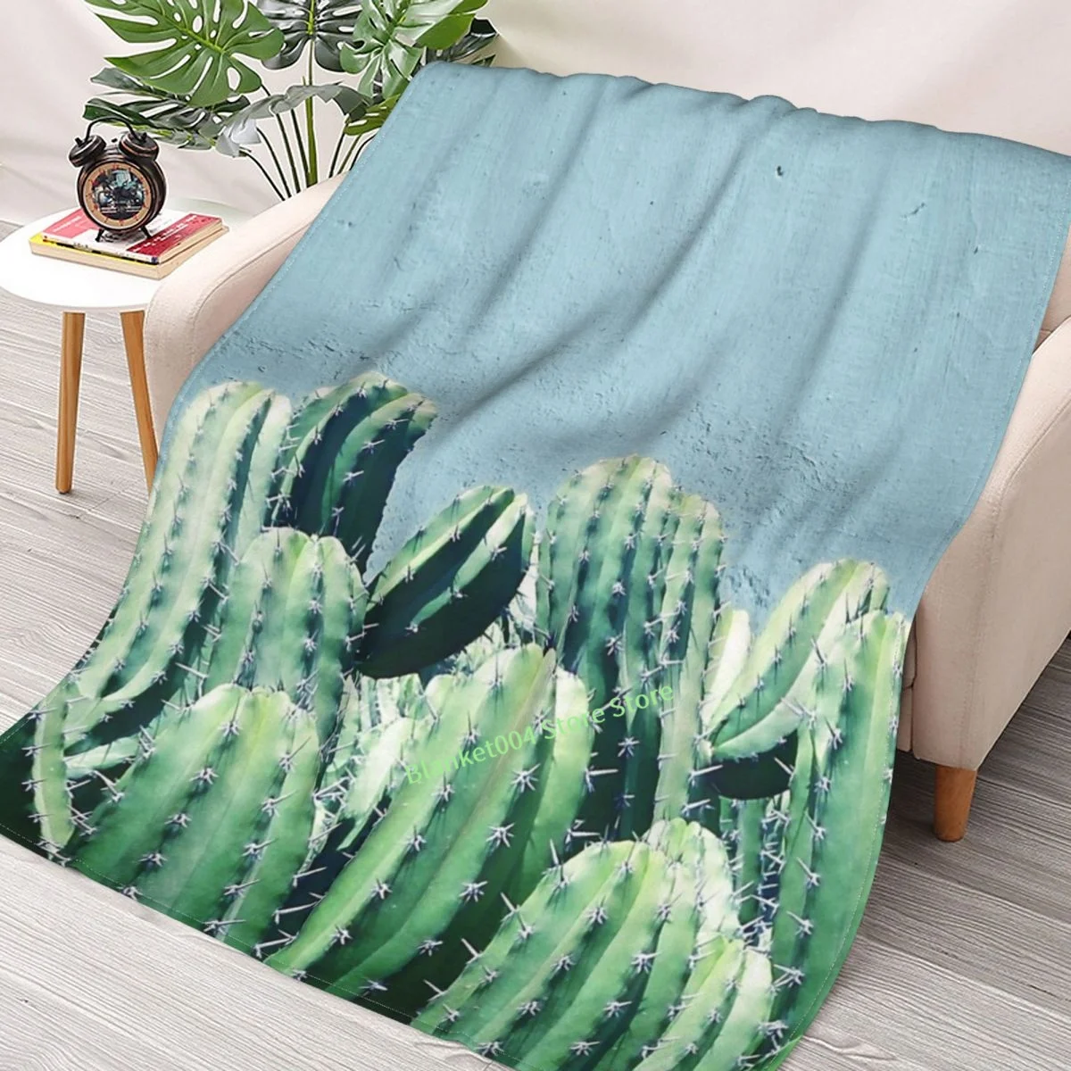 

Cactus & Teal #redbubble #lifestyle Throw Blanket 3D printed sofa bedroom decorative blanket children adult Christmas gift