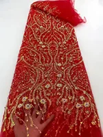Red Wedding Lace Fabric 2022 High Quality embroidery French tulle lace Nigeria lace fabric With Sequins And Beads For Dress