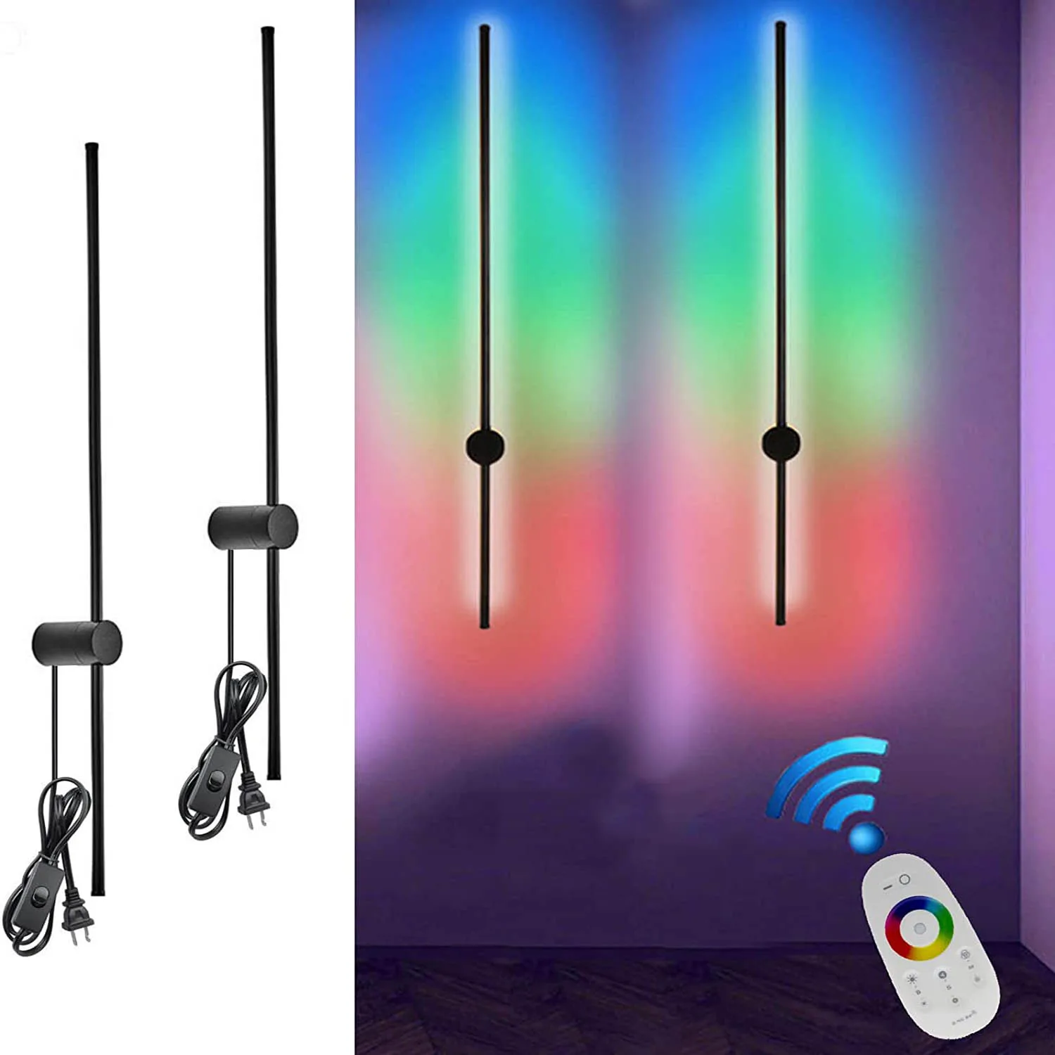 

Линейный светодиодный настенный светильник RGB, сенсорные лампы с дистанционным управлением, в скандинавском стиле, Алюминиевые черные свет...