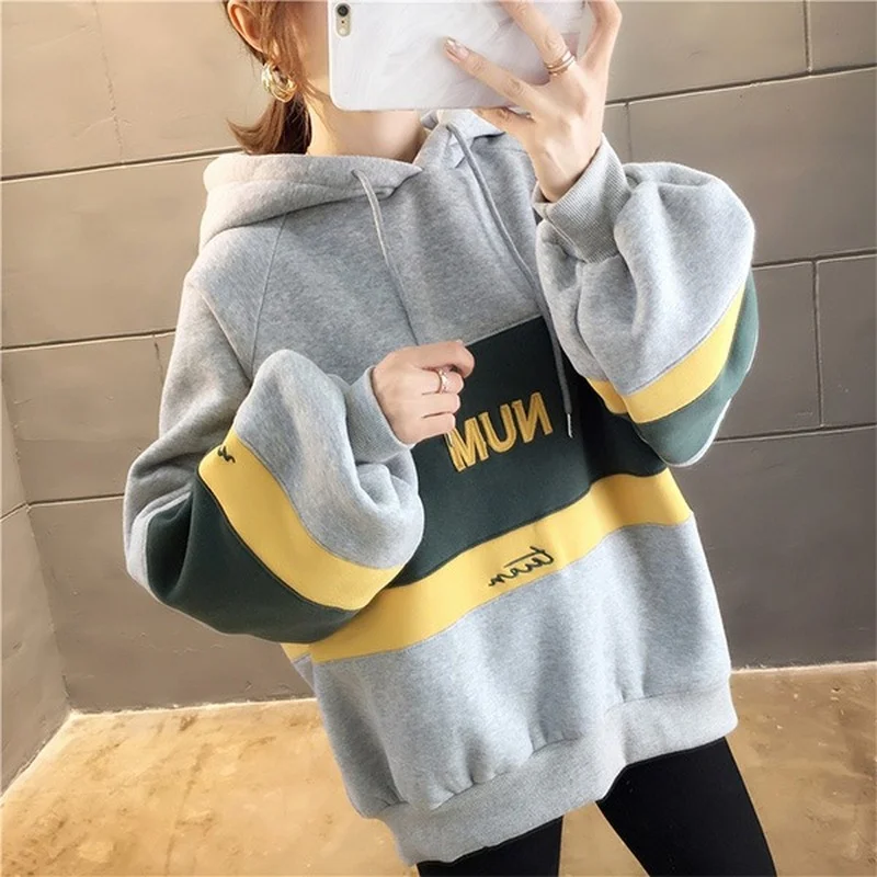 

Loose Thickening Female Candy Sweatshirt Tops Letter Hoodies Women 2021 Harajuku Casual Long Sleeve Pullover Hooded Sweatshirt