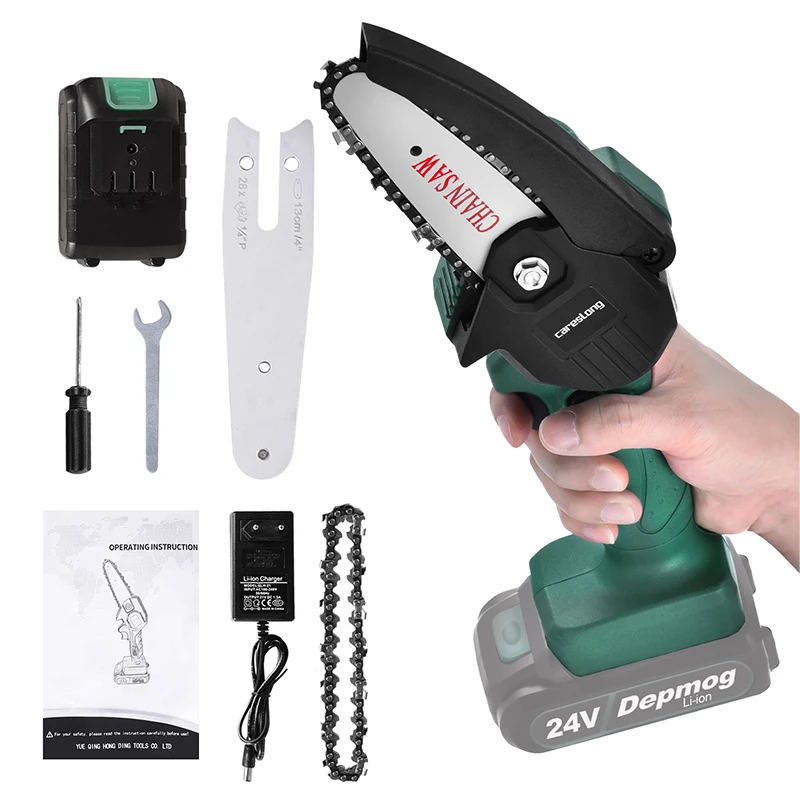 

Mini Cordless Chainsaw 4 Inch Portable Electric Chainsaw Handheld Pruning Tree Branches Wood Cutter Saw Metal Decorative Plate