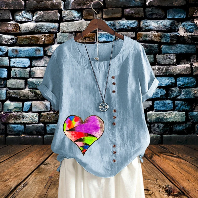 

Женский льняной пуловер с круглым вырезом, с коротким рукавом