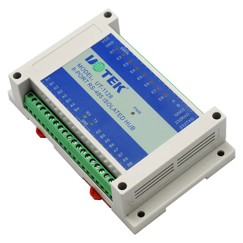 Фото UOTEK Промышленный RS232 RS-232 RS-485 на 8 портов RS485 Последовательный концентратор RS485 Оптоэлектронная изоляция Адаптер защиты от перенапряжения ESD UT-1128 №4