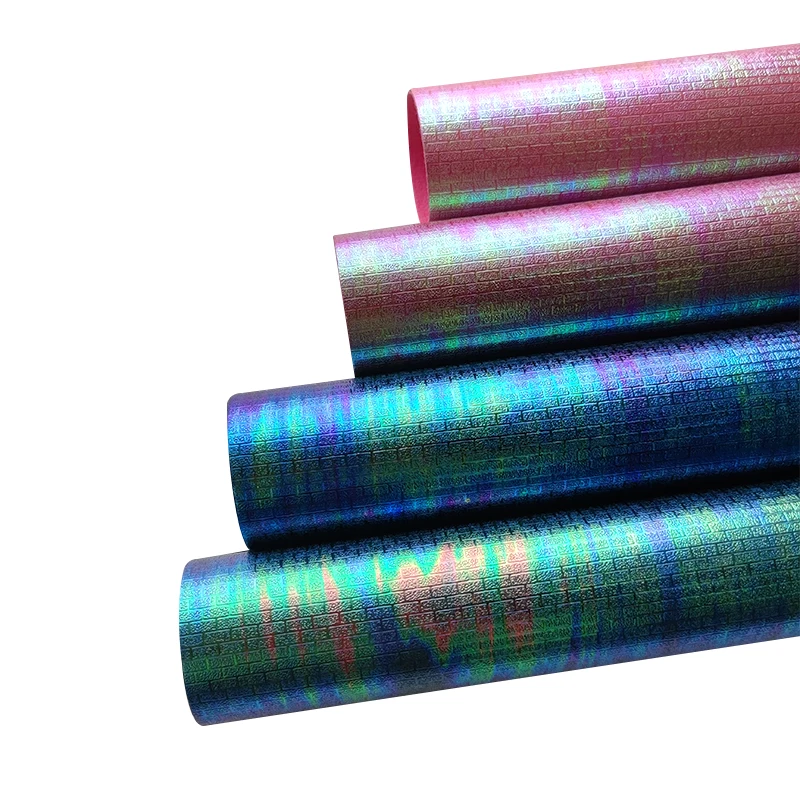 

Square Pattern Embossed Holographic Iridescent PU Faux Leather for Bag/Wallpaper/Sofa