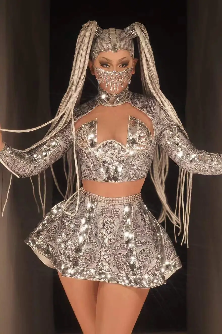 

Женская Блестящая юбка-топ с блестками, комплект из двух предметов