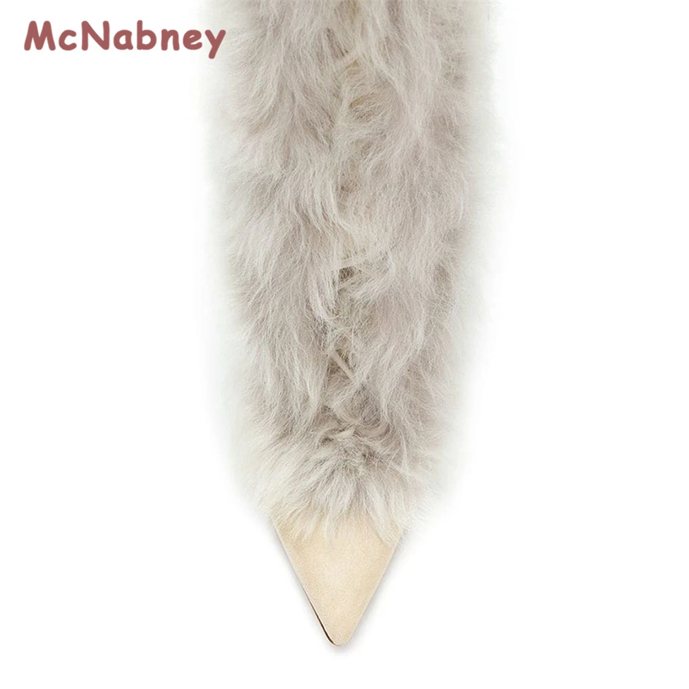 Women's Winter Fluffy Rabbit Fur Boots Woman Plush Warm Snow Boots Luxury Pointed Toe Knee High Boots Fashion Winter Shoes