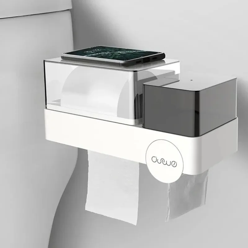 

Transparent Toilet Paper Holder Bathroom Waterproof Paper Towel Storage Box Drawer Type Garbage Bag Storage Layer Wall-Mounted