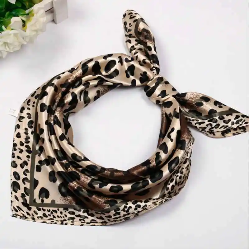 Yishine 60x60CM Women Multifunction Polyester Silk Scarf Sexy Leopard Prints Patchwork Satin Small Square Wraps Scarves