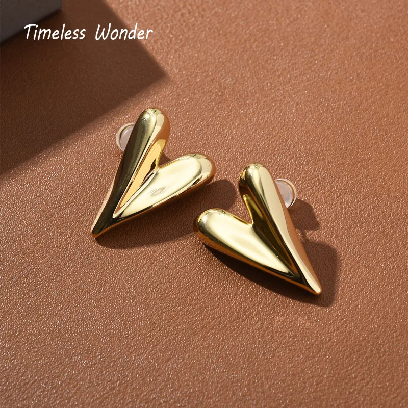

Timeless Wonder Brass Geo Heart Stud Earrings Women Designer Jewelry Ins Egirl Japan Lovely Gothic Party Korean Gift Sweet 4326