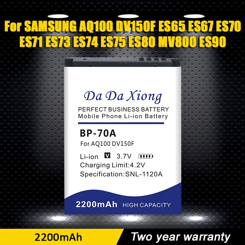 Аккумулятор DaDaXiong BP70A для SAMSUNG AQ100 DV150F ES65 ES67 ES70 ES71 ES73 ES74 ES75 ES80 MV800 ES90, аккумуляторная батарея