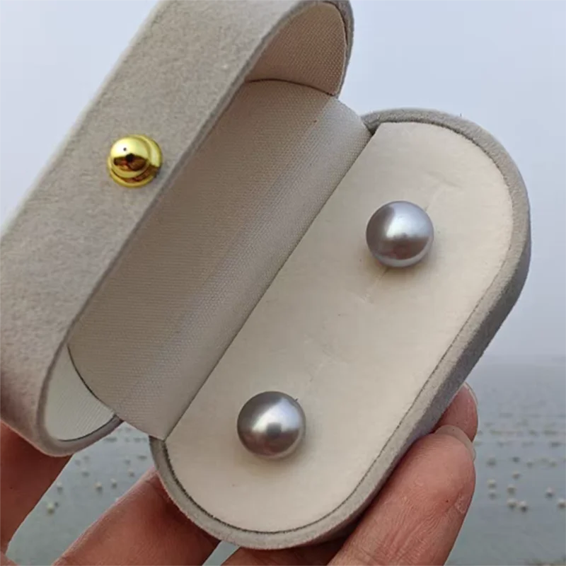 Новый AAA 10-11mm 18k твердое белое золото серебро 925 Akoya серый серьги шпильки жемчуг