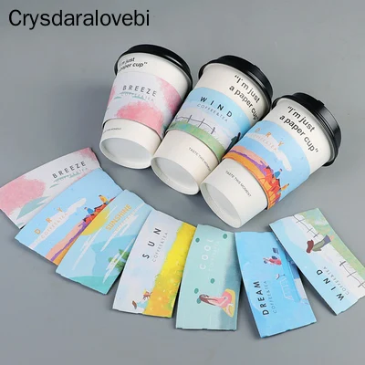 

100PCS Disposable Cup Sleeve Milk Tea Shop Coffe Cup Sleeve Double Layer Craft Paper Sleeves Juice Anti-hot Ins Customize