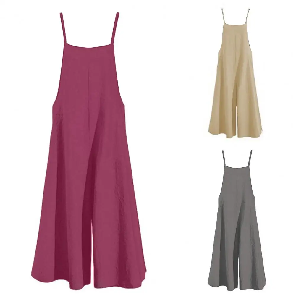 

Soft Popular Mid Waist Side Pockets Jumpsuit Summer Playsuit Sleeveless for School