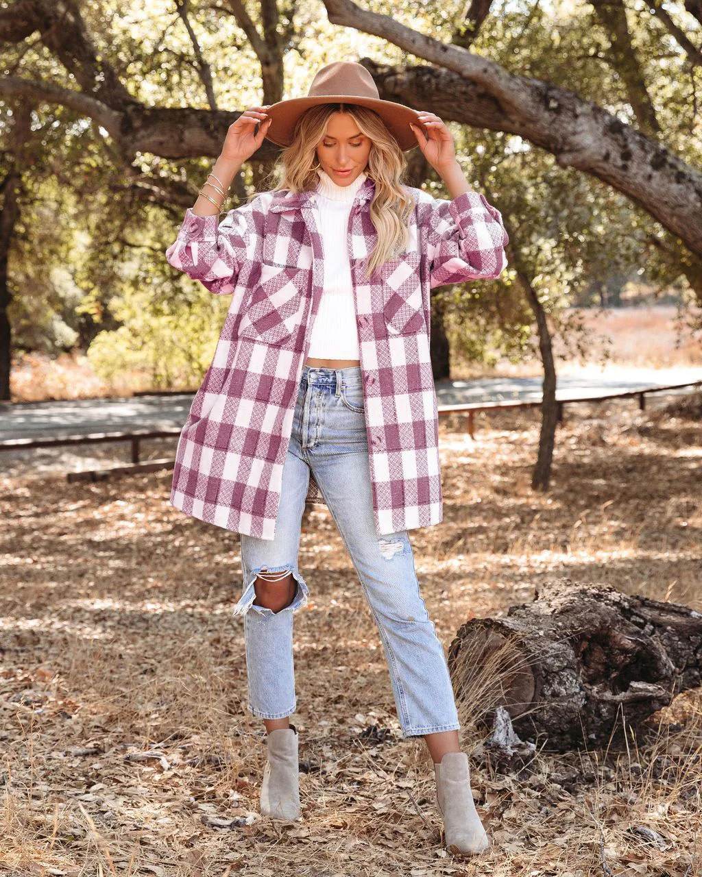 

2022 New Women's Pocket Lapel Plaid Woolen Button Medium Long Coat Coat