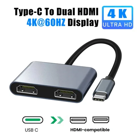 Док-станция с двумя портами USB C и HDMI, 4K, 60 Гц