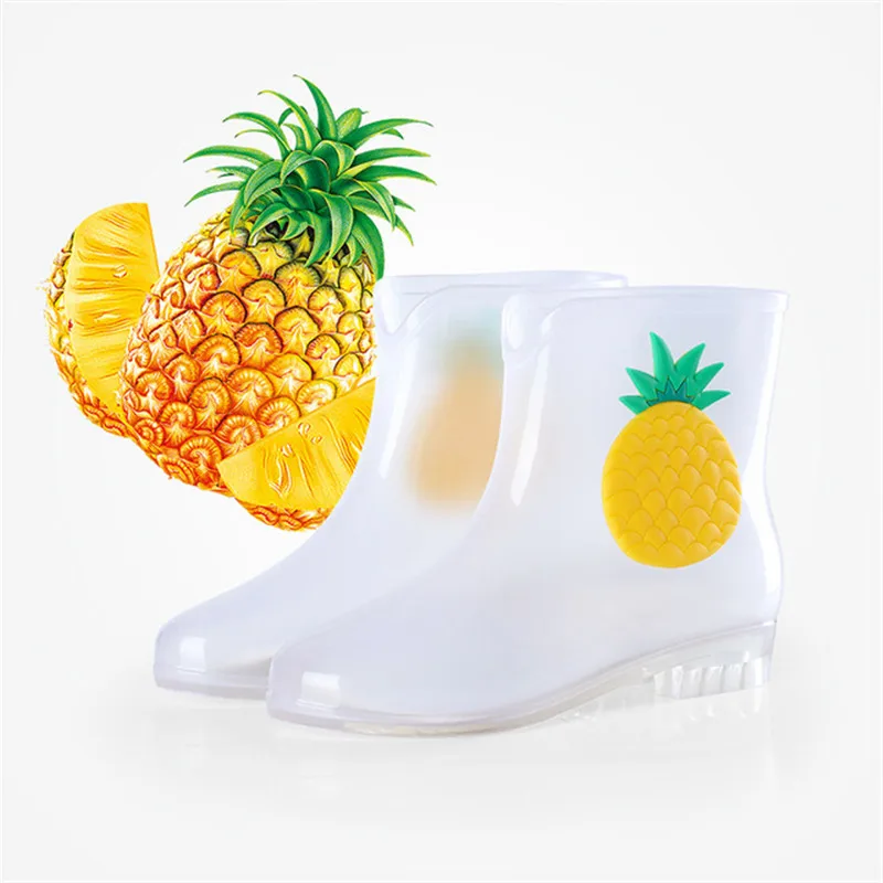 New Women Rain Shoes Fruit Transparent Rain Boots Water Shoes Fashion Cartoon Women's Short Water Boots Galoshes