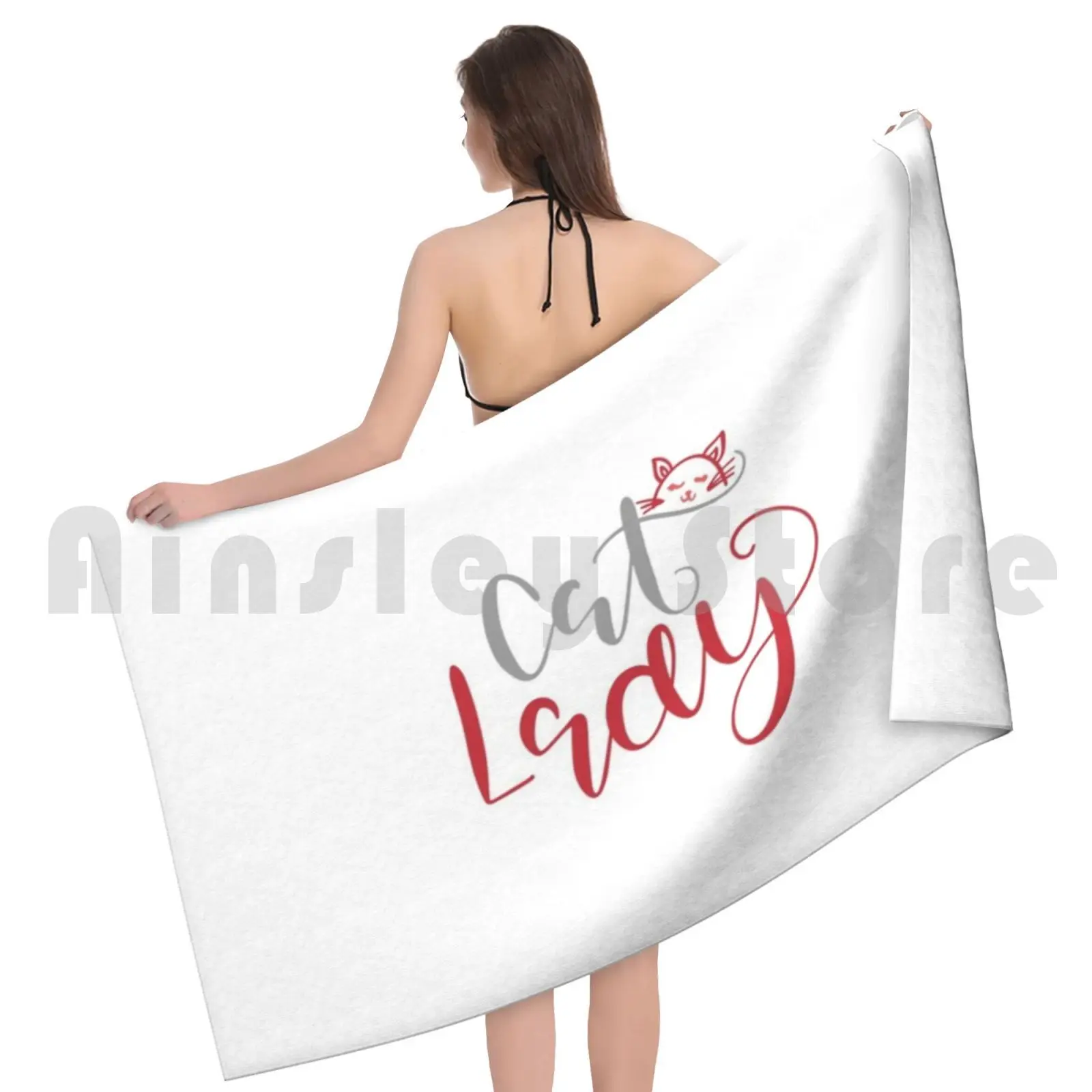 Фото Cat Lady-Femme À Chat Банное полотенце Пляжная подушка Chat Lady Womens Miss Chaton Chatte Animal Personnalisé Original №5