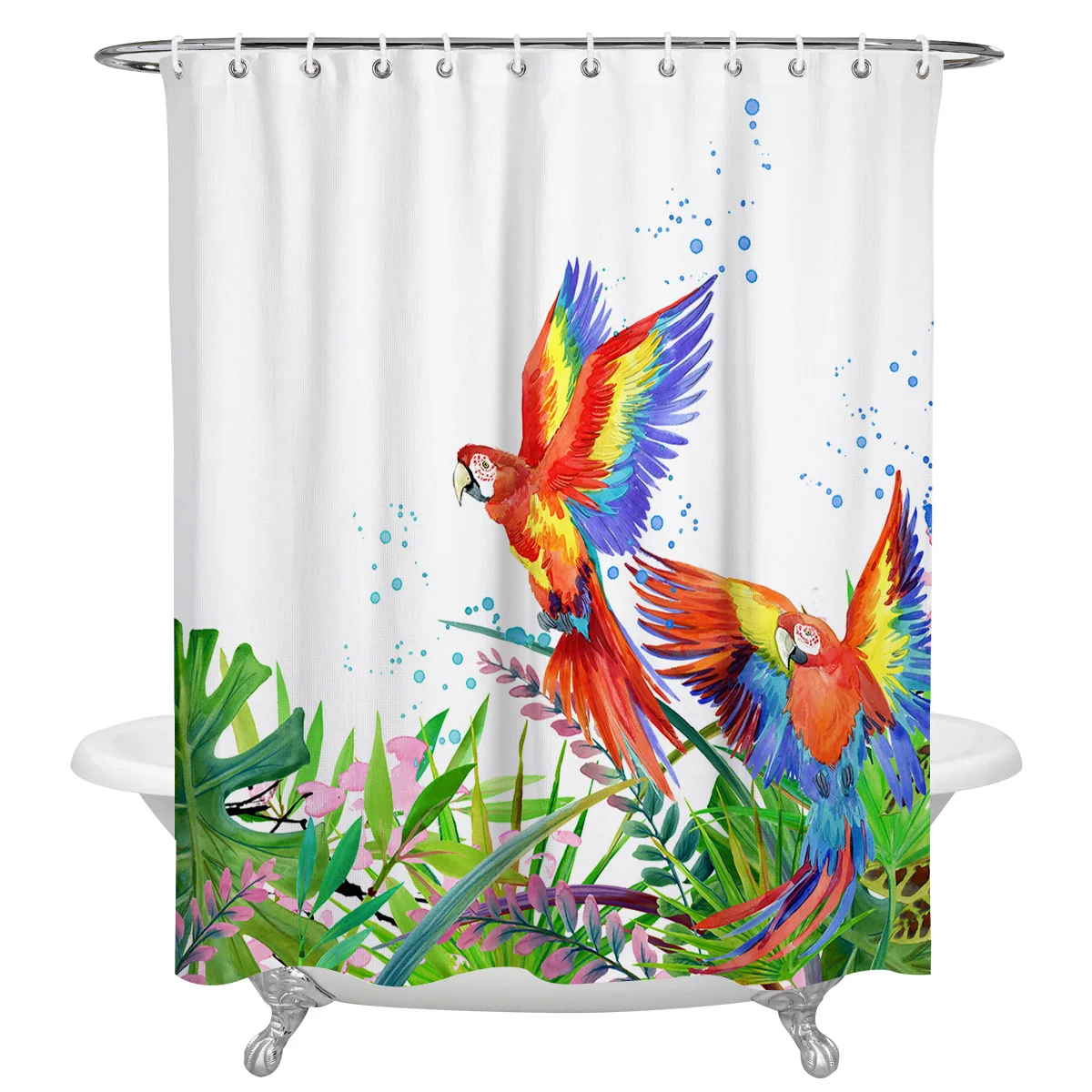 

Watercolor Tropical Forest Plants Parrots Shower Curtains for Bathroom Waterproof Fabric Bath Curtain Waterproof Bath Screen