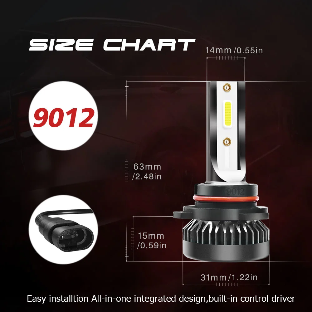 Txvso8 universal hir2 led faróis 80w mini auto 9012 lâmpadas de diodo para carro 12v branco luzes 6000k lampara |