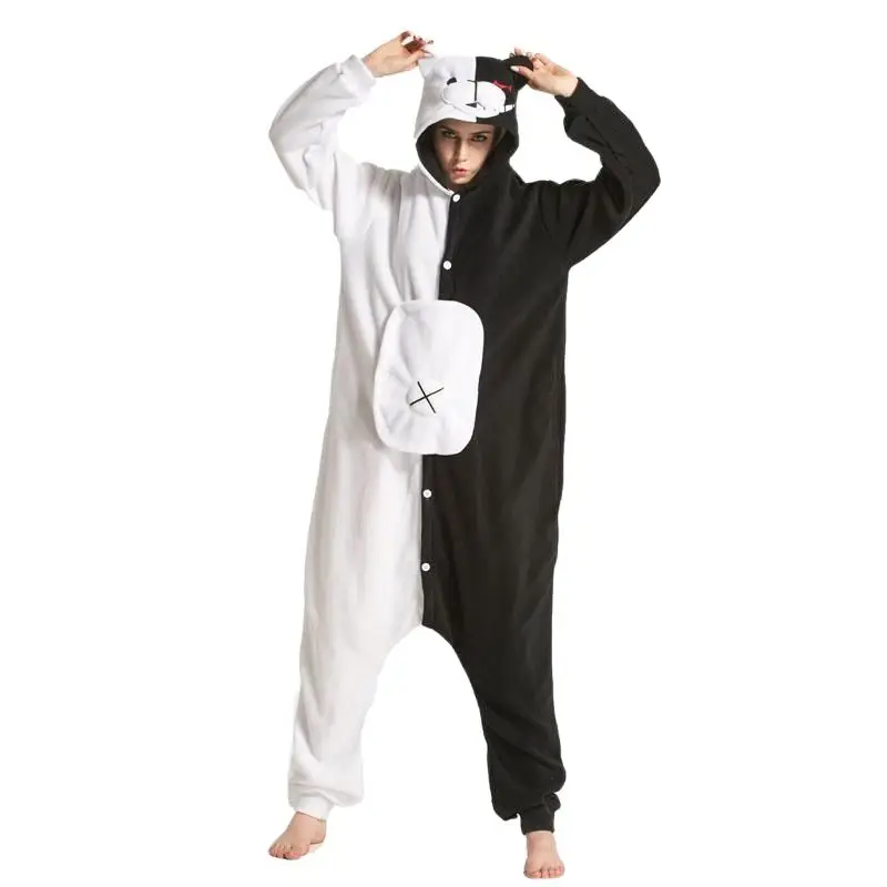 

Monokuma Kigurumi Oneises Пижама взрослый комбинезон аниме комбинезон в виде медведя черные белые пижамы с животными женский комбинезон
